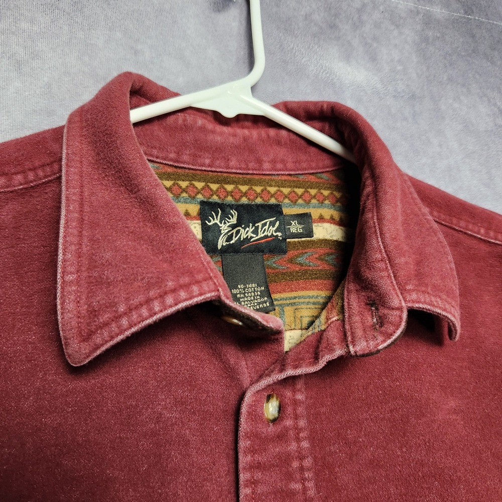 Dick Idol Mens XL Maroon Cotton Button Down Shirt‎ Chore Jacket Elbow Patches